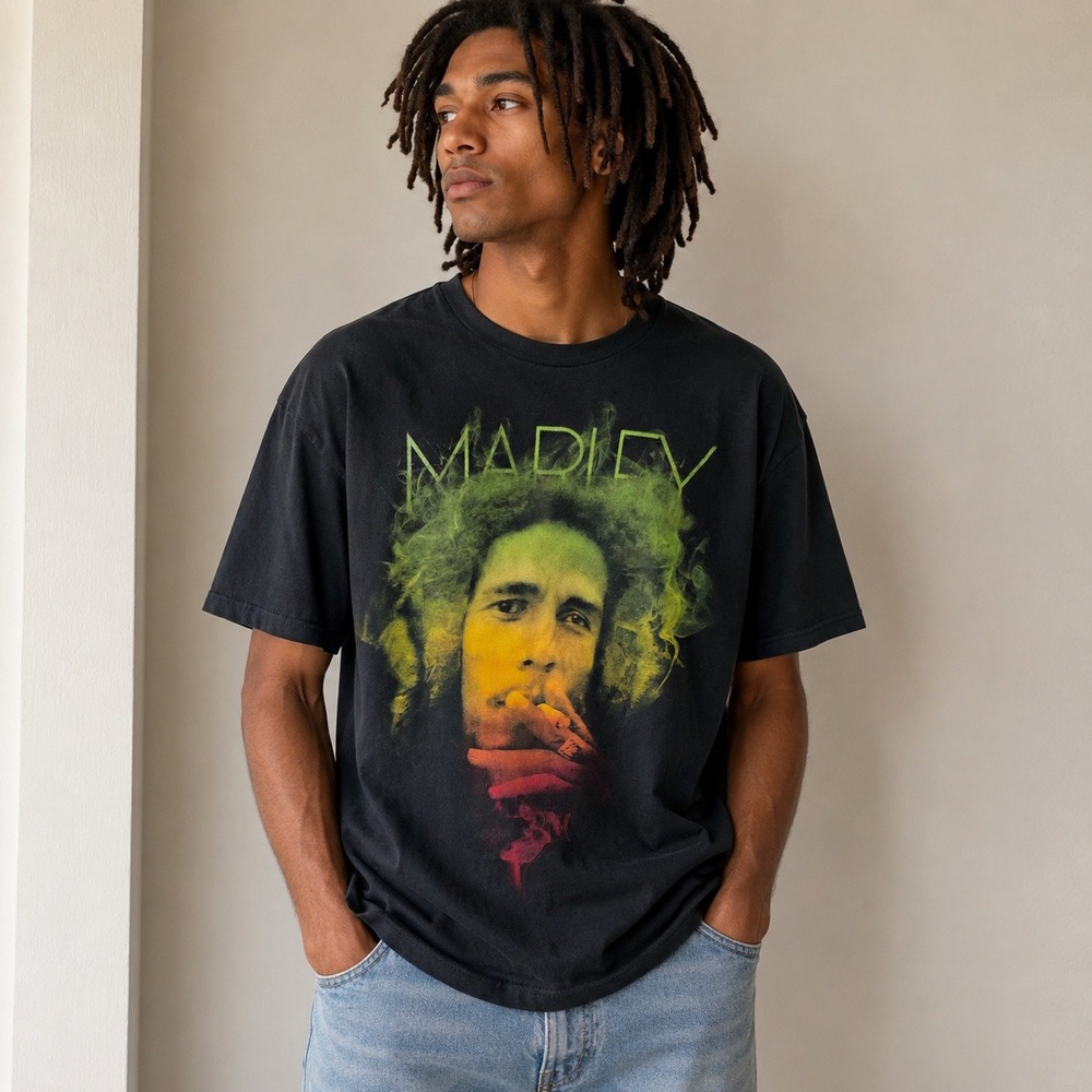 Rasta Tee 90s Bob Marley Graphic T-Shirt Mens L Black‎ Reggae Music festival Y2K
